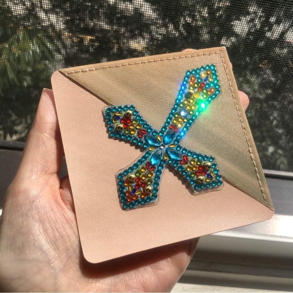 Diamond Art Cross Corner Bookmark, Colorful, Sparkly, Bling (TEAL)